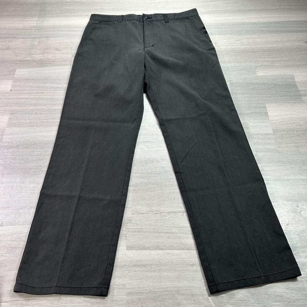 Travis Mathew Pants Mens 34x32 Gray Pinstripe Stretch Straight Dress Slacks Golf